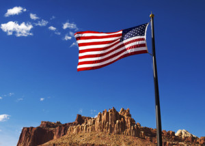 US Flag with  sandstone formation